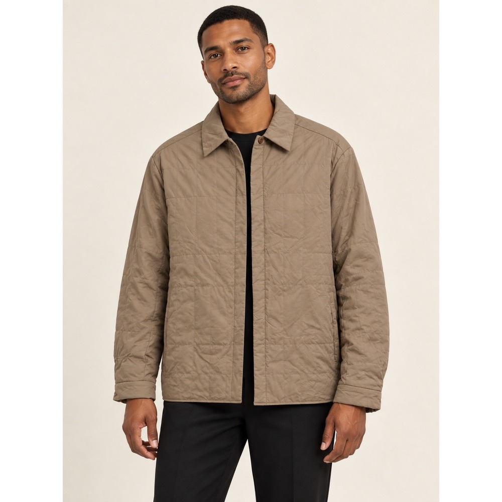 COS Mens Quilted Down Filled Shirt Jacket Tan Khaki Small Minimalist Puffer